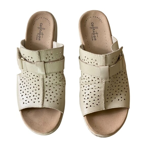 Clarks Collection Womens Beige Slip-On Sandals Leisa Size 8W - Picture 1 of 8